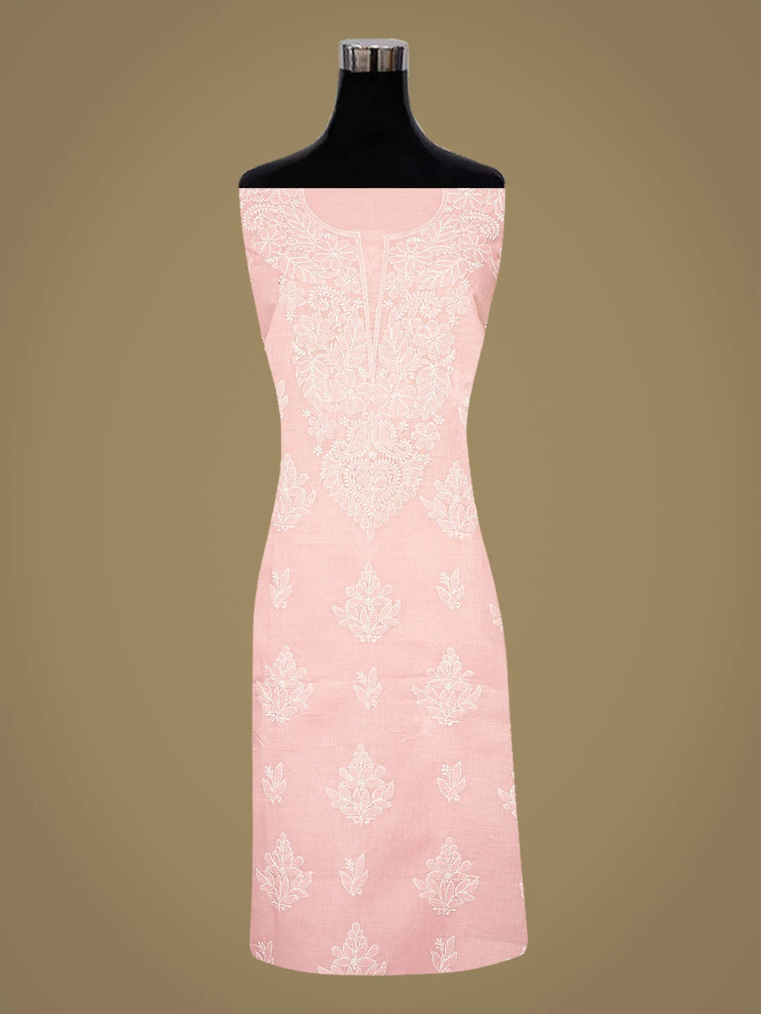 Ada Hand Embroidered Dusty Pink Cotton Lucknowi Chikankari Unstitched Kurta Piece 01A863899
