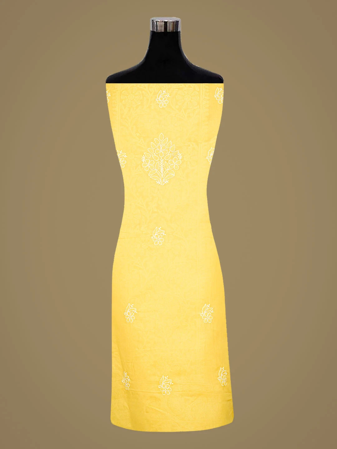 Ada Hand Embroidered Yellow Cotton Lucknowi Chikankari Unstitched Kurta Piece 01A863926