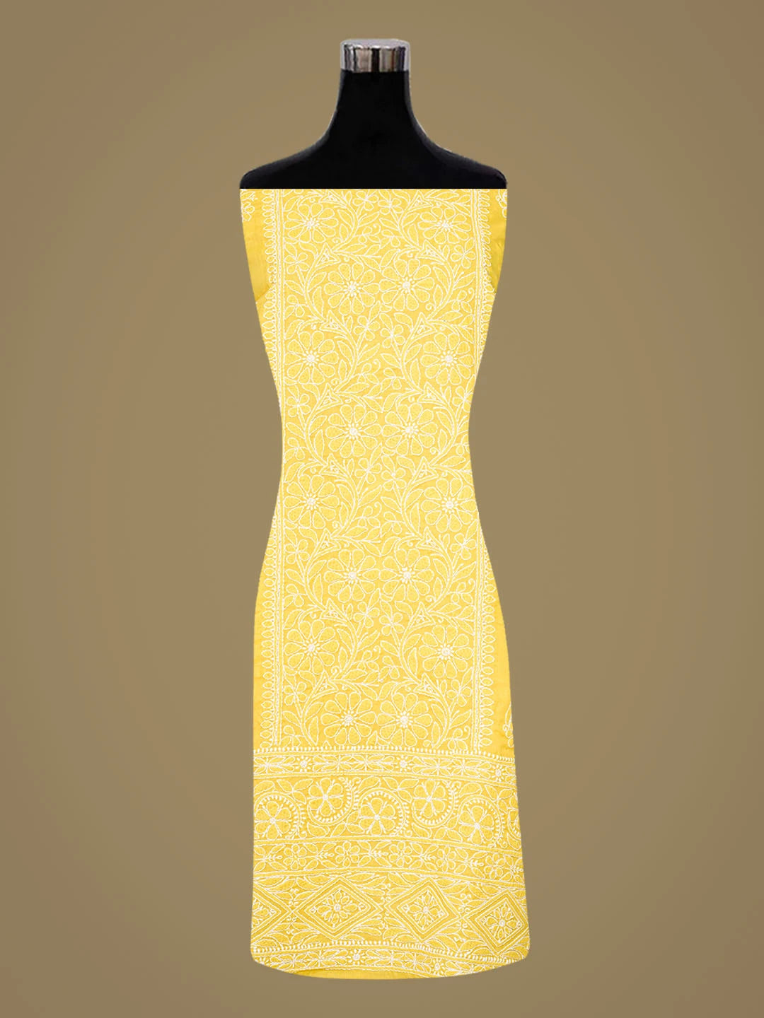Ada Hand Embroidered Yellow Cotton Lucknowi Chikankari Unstitched Kurta Piece 01A863926