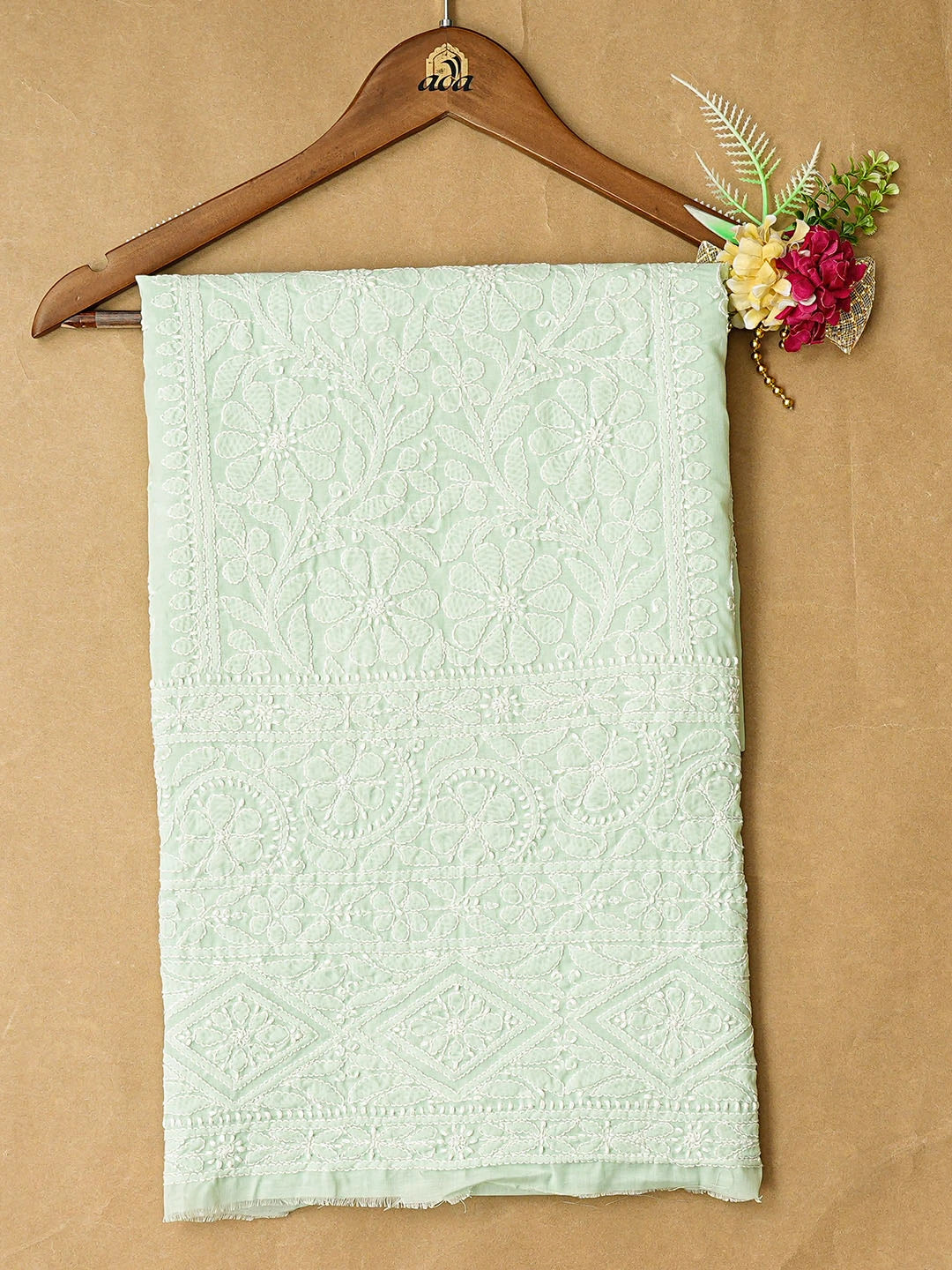 Ada Hand Embroidered Sea Green Cotton Lucknowi Chikankari Unstitched Kurta Piece 01A863925