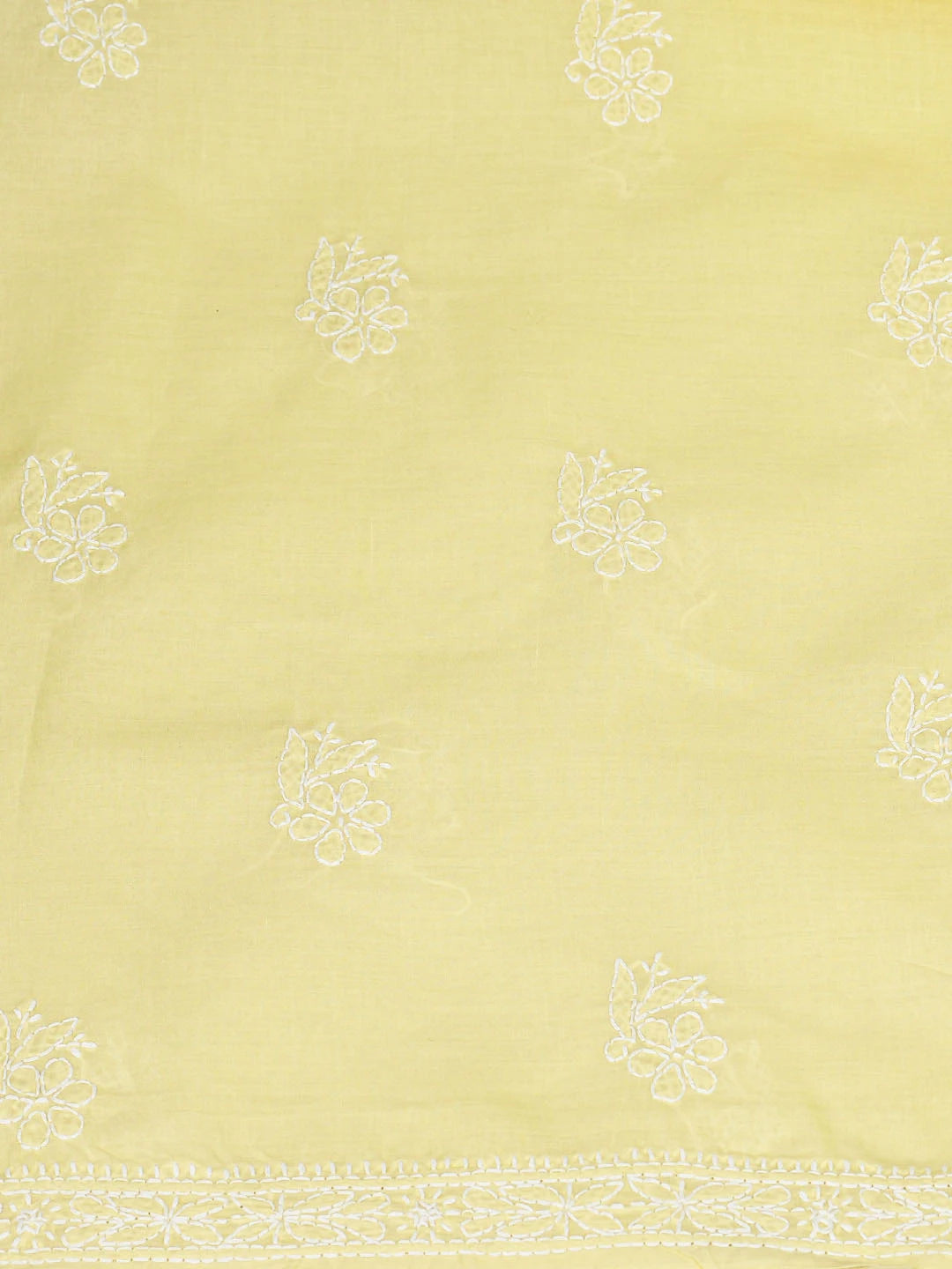 Ada Hand Embroidered Lemon Yellow Cotton Lucknowi Chikankari Unstitched Kurta Piece 01A863921