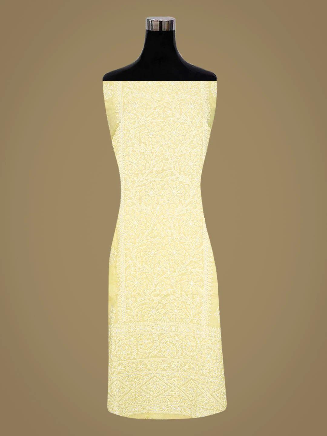 Ada Hand Embroidered Lemon Yellow Cotton Lucknowi Chikankari Unstitched Kurta Piece 01A863921
