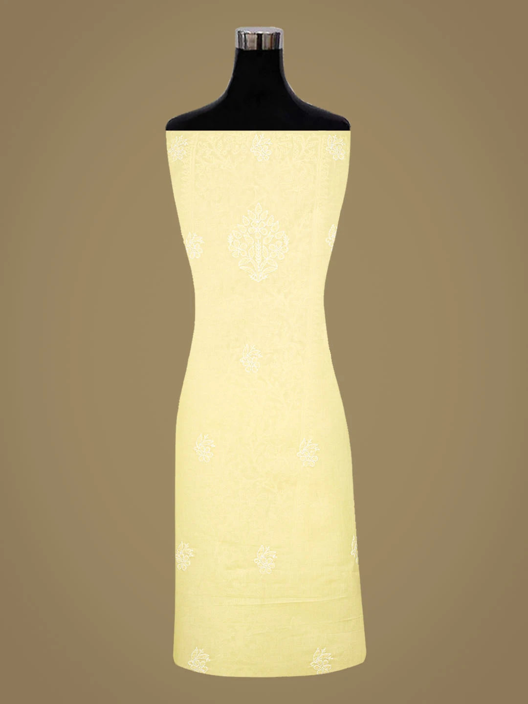 Ada Hand Embroidered Lemon Yellow Cotton Lucknowi Chikankari Unstitched Kurta Piece 01A863921