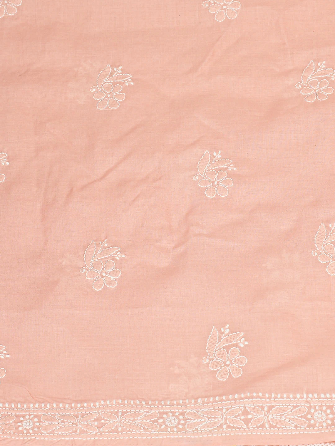 Ada Hand Embroidered Peach Cotton Lucknowi Chikankari Unstitched Kurta Piece 01A863923