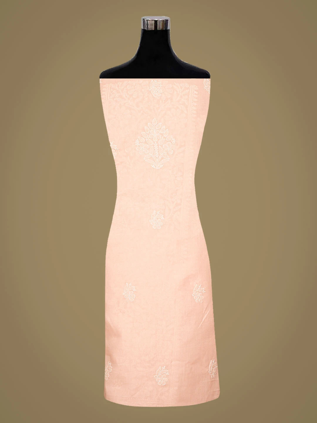 Ada Hand Embroidered Peach Cotton Lucknowi Chikankari Unstitched Kurta Piece 01A863923