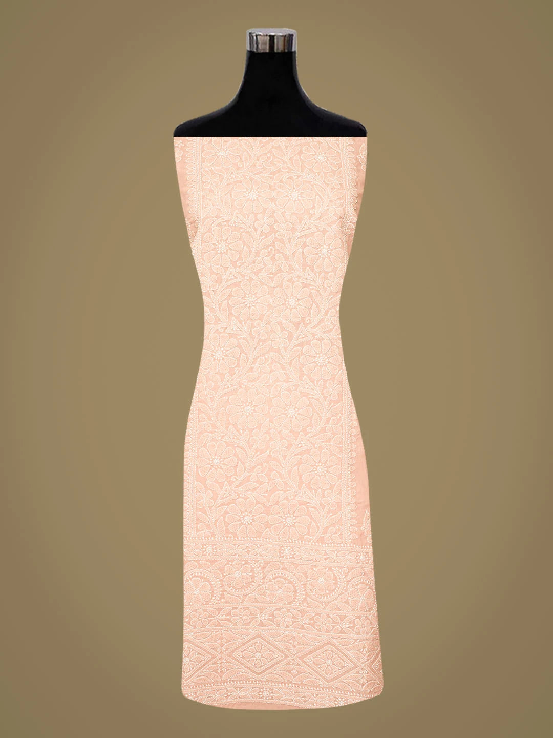 Ada Hand Embroidered Peach Cotton Lucknowi Chikankari Unstitched Kurta Piece 01A863923