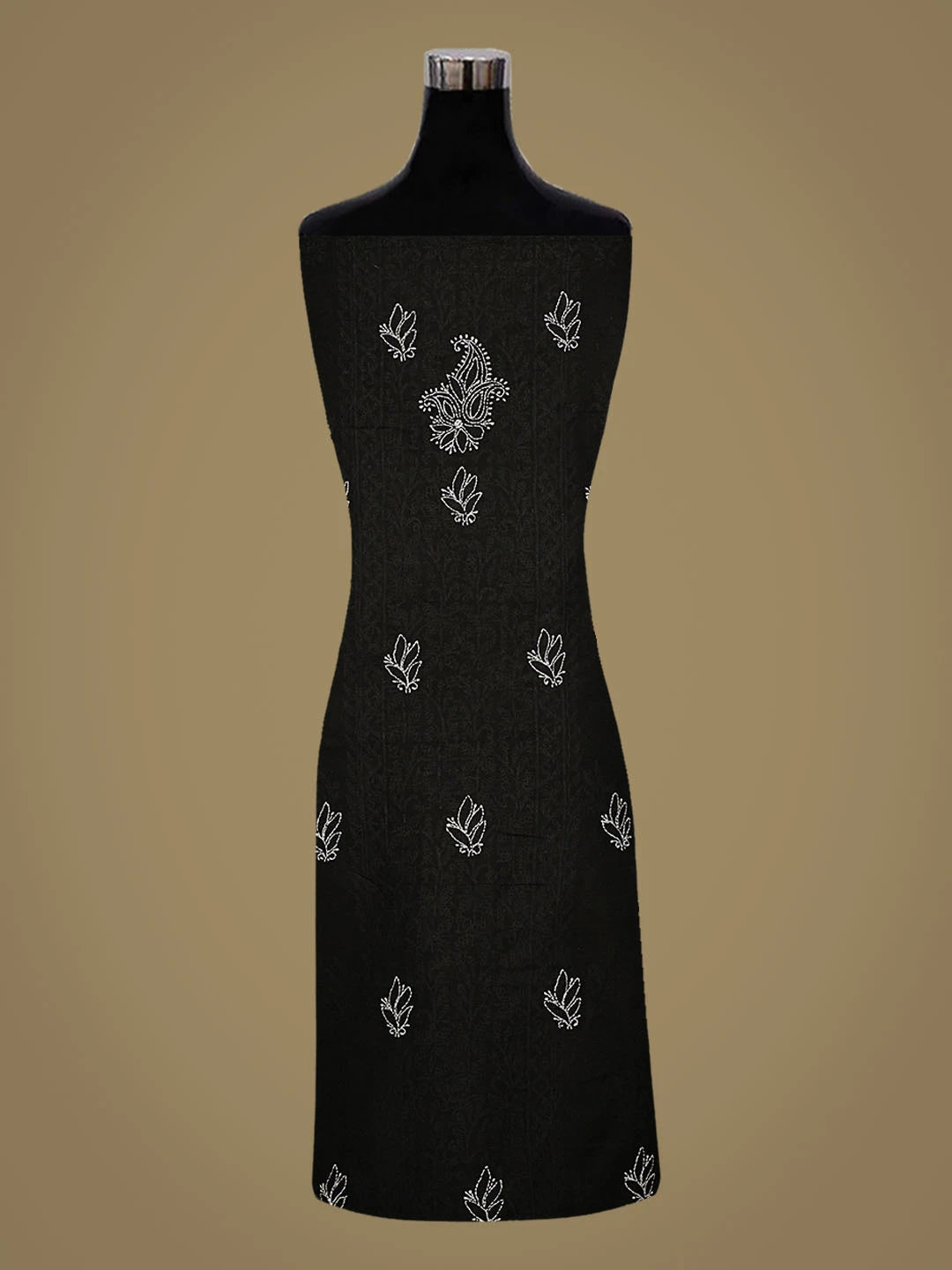 Ada Hand Embroidered Black Cotton Lucknowi Chikankari Unstitched Kurta Piece 01A863934