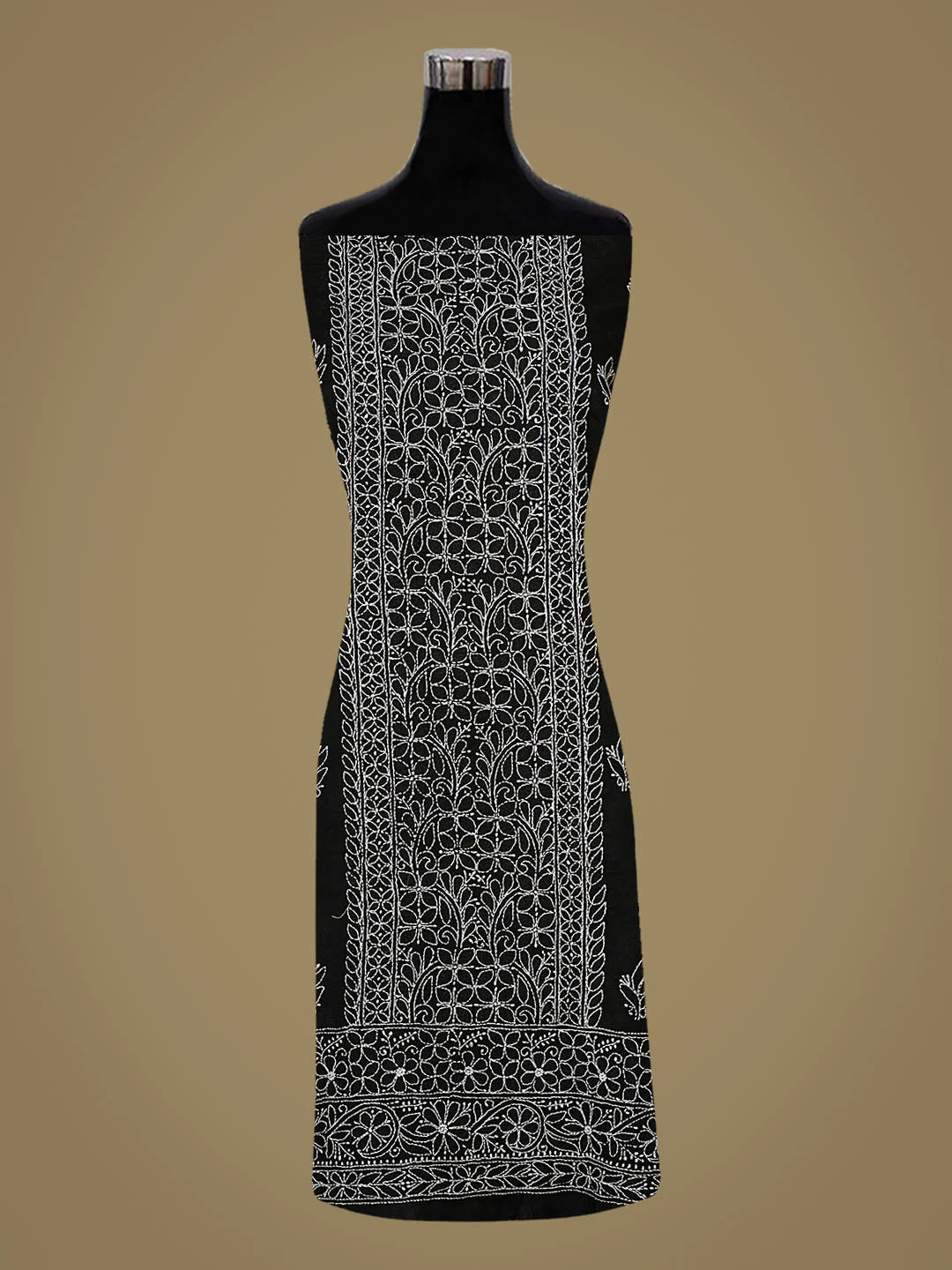 Ada Hand Embroidered Black Cotton Lucknowi Chikankari Unstitched Kurta Piece 01A863934
