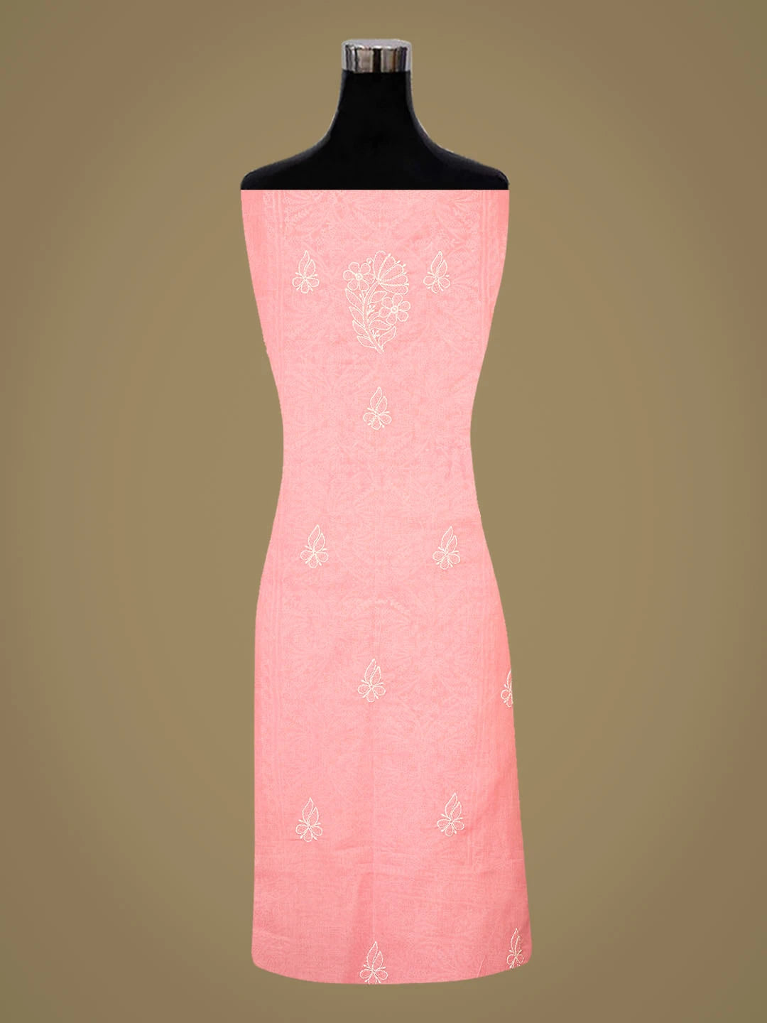 Ada Hand Embroidered Carrot Pink Cotton Lucknowi Chikankari Unstitched Kurta Piece 01A863931