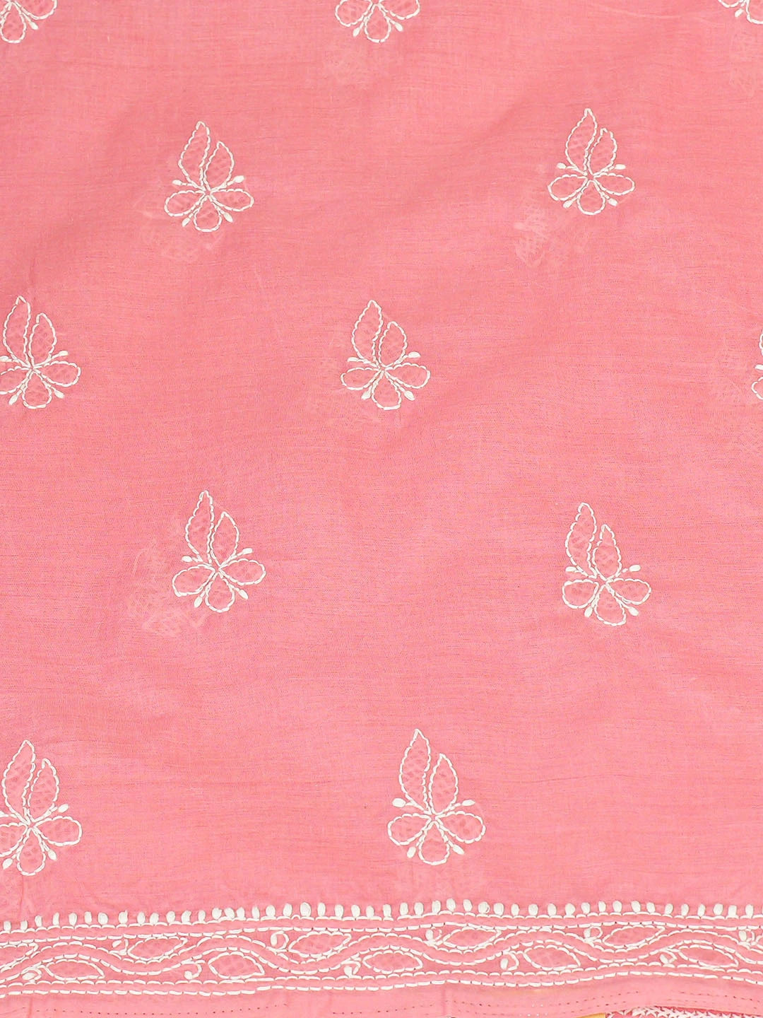 Ada Hand Embroidered Carrot Pink Cotton Lucknowi Chikankari Unstitched Kurta Piece 01A863931