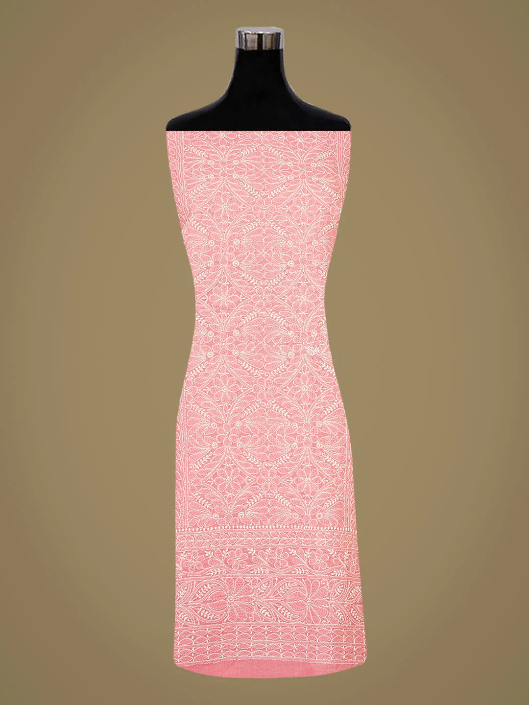 Ada Hand Embroidered Carrot Pink Cotton Lucknowi Chikankari Unstitched Kurta Piece 01A863931