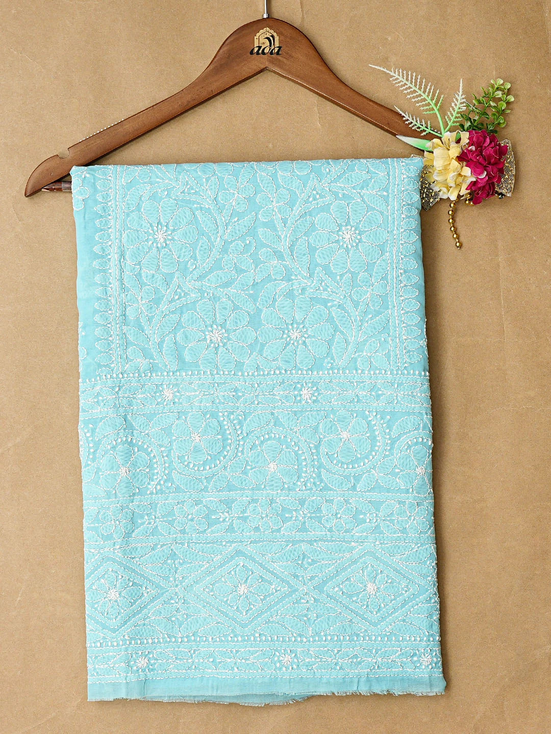Ada Hand Embroidered Blue Cotton Lucknowi Chikankari Unstitched Kurta Piece 01A863919