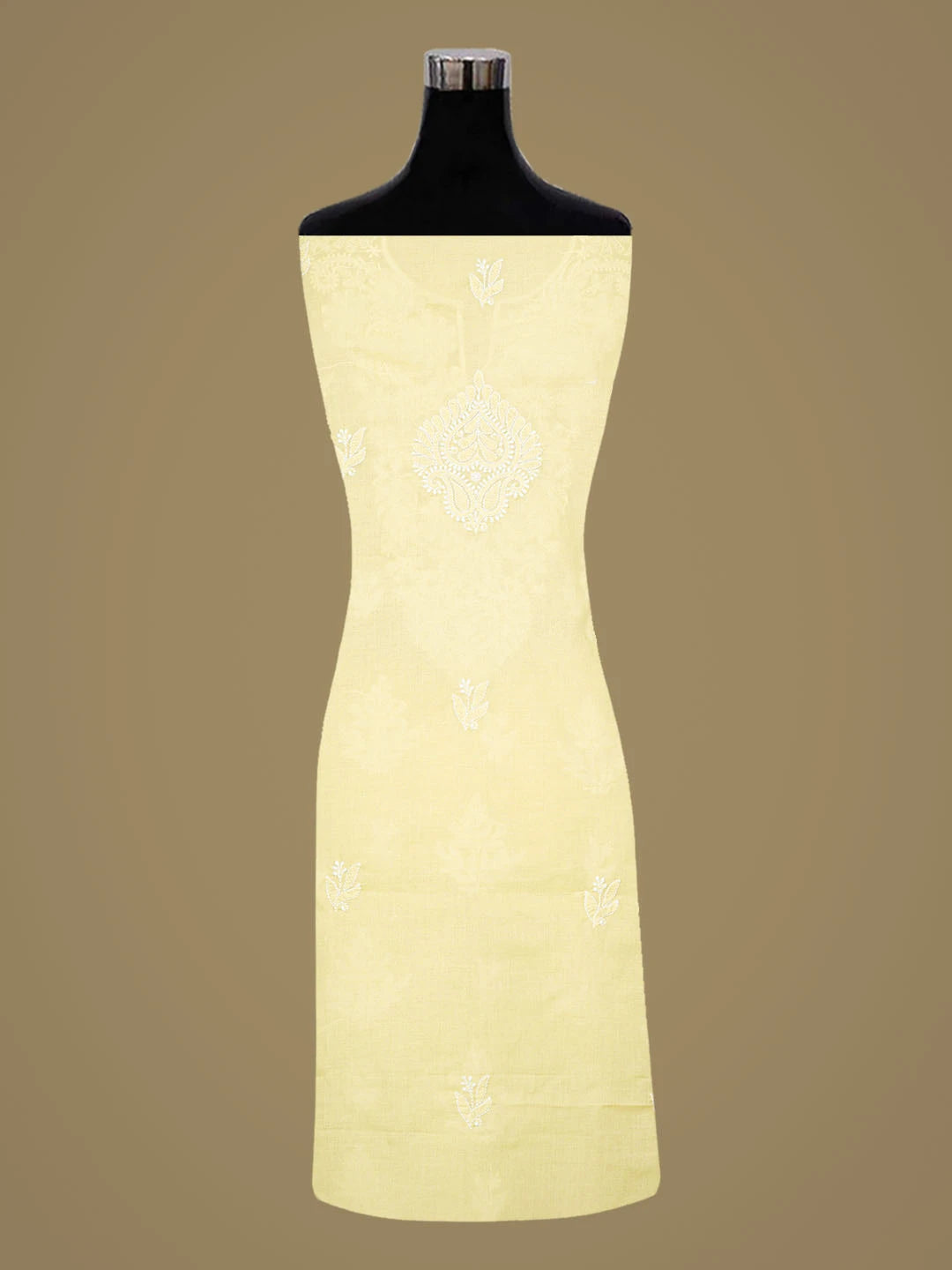 Ada Hand Embroidered Lemon Cotton Lucknowi Chikankari Unstitched Kurta Piece 01A863896