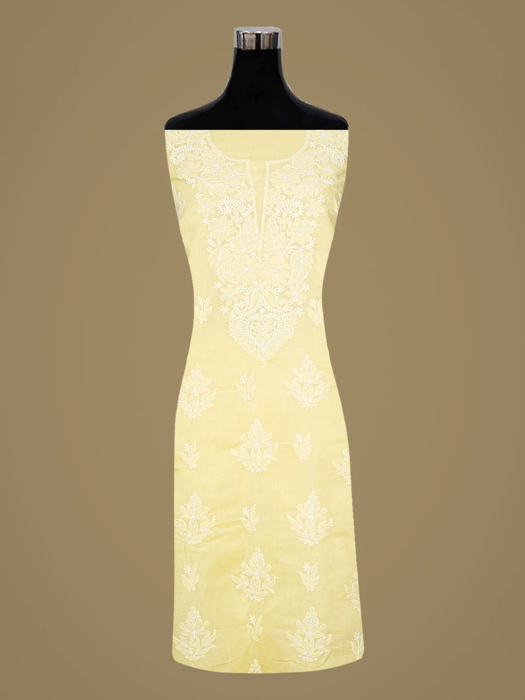 Ada Hand Embroidered Lemon Cotton Lucknowi Chikankari Unstitched Kurta Piece 01A863896