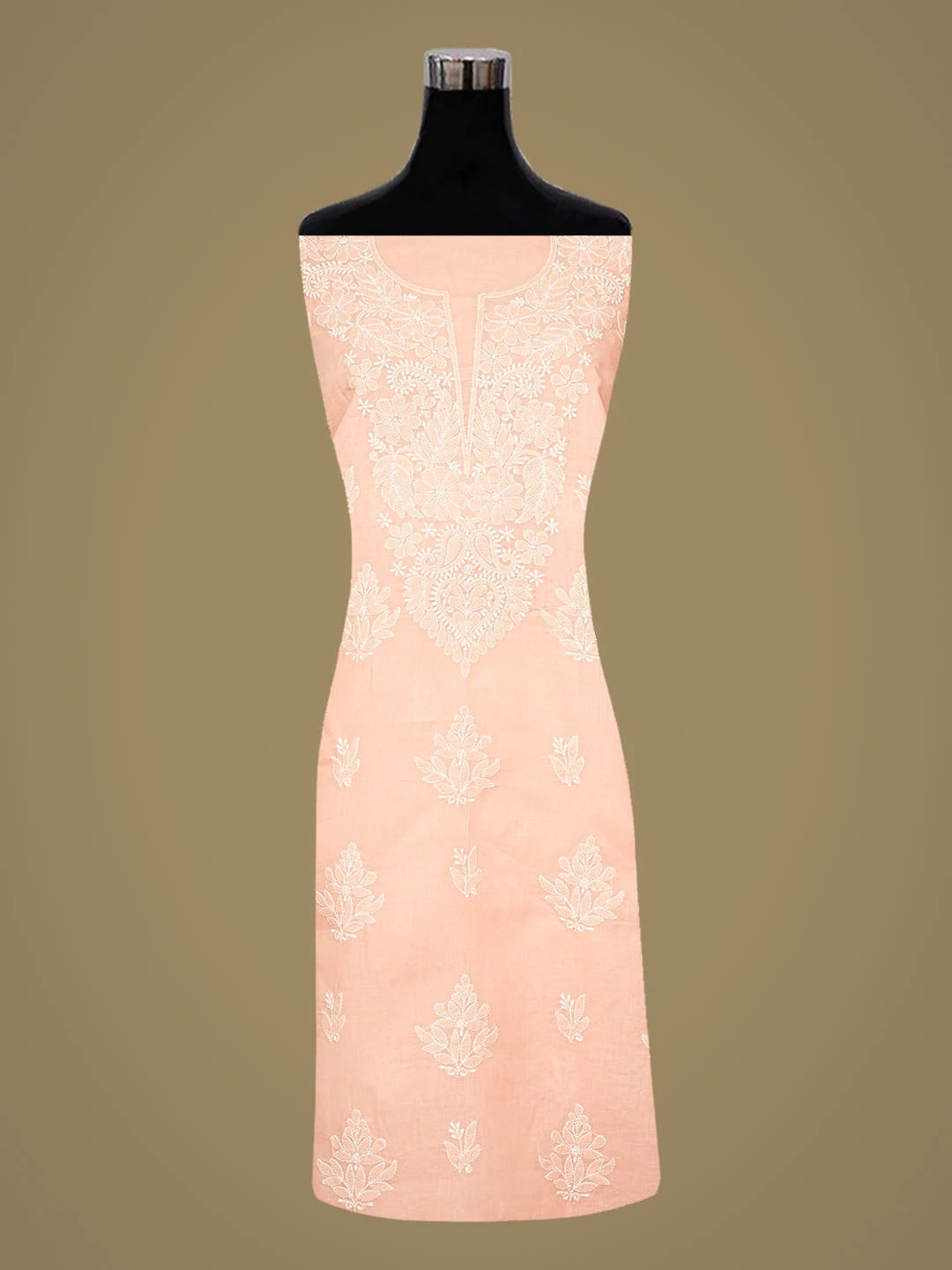 Ada Hand Embroidered Peach Cotton Lucknowi Chikankari Unstitched Kurta Piece 01A863876