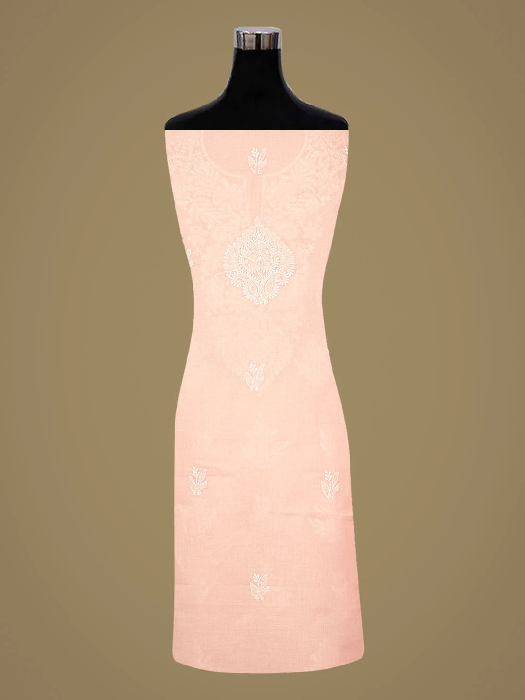 Ada Hand Embroidered Peach Cotton Lucknowi Chikankari Unstitched Kurta Piece 01A863876