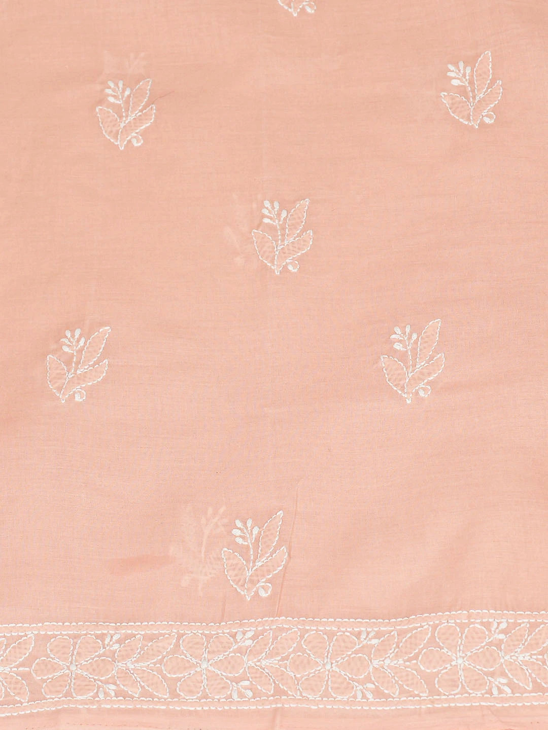 Ada Hand Embroidered Peach Cotton Lucknowi Chikankari Unstitched Kurta Piece 01A863876