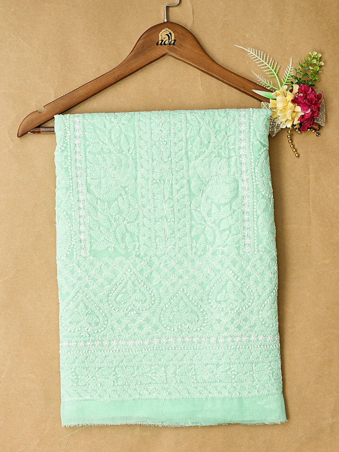 Ada Hand Embroidered Sea Green Cotton Lucknowi Chikankari Unstitched Kurta Piece 01A863932