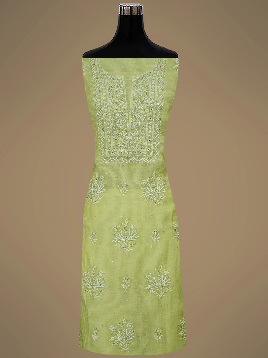 Ada Hand Embroidered Lemon Chanderi Lucknowi Chikankari Unstitched Kurta Dupatta Set With Cutdana Work 01A783387