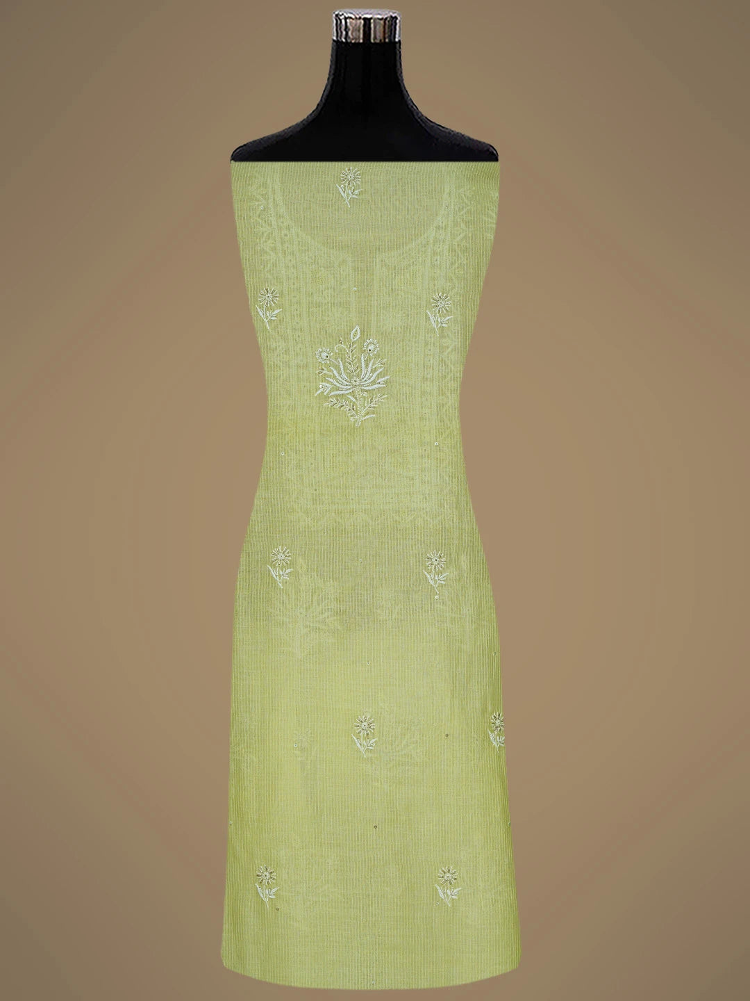 Ada Hand Embroidered Lemon Chanderi Lucknowi Chikankari Unstitched Kurta Dupatta Set With Cutdana Work 01A783387