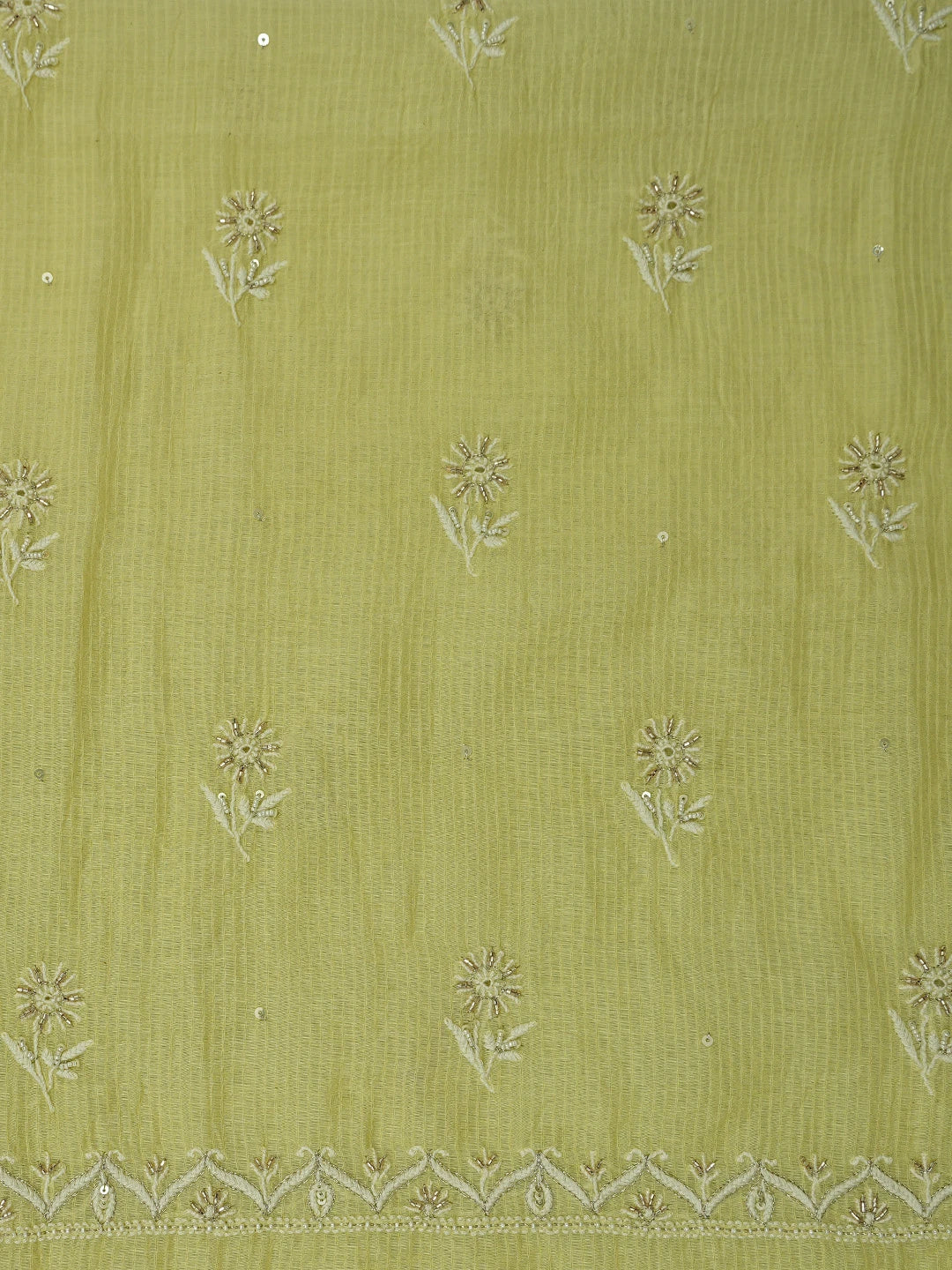 Ada Hand Embroidered Lemon Chanderi Lucknowi Chikankari Unstitched Kurta Dupatta Set With Cutdana Work 01A783387