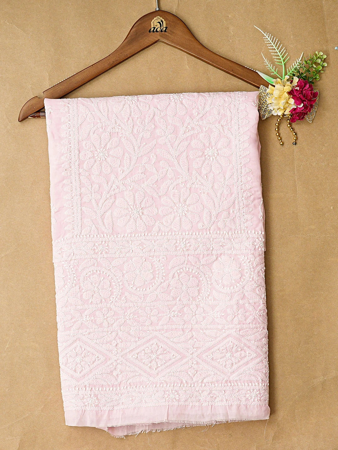 Ada Hand Embroidered Pink Cotton Lucknowi Chikankari Unstitched Kurta Piece 01A863927