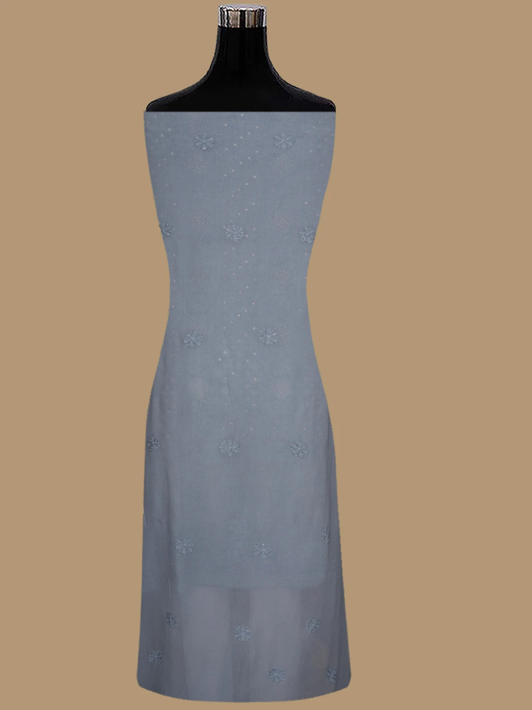 Ada Hand Embroidered Grey Viscose Georgette Lucknowi Chikankari Unstitched Kurta Dupatta Set With Mukaish Work 01A815262