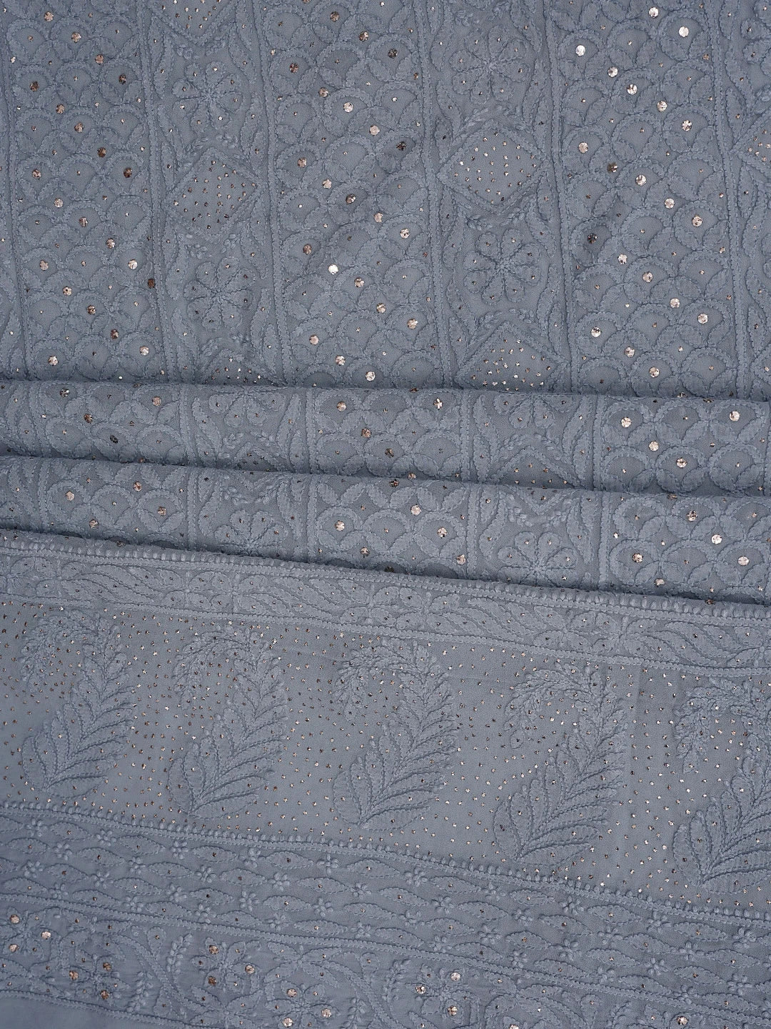 Ada Hand Embroidered Grey Viscose Georgette Lucknowi Chikankari Unstitched Kurta Dupatta Set With Mukaish Work 01A815262