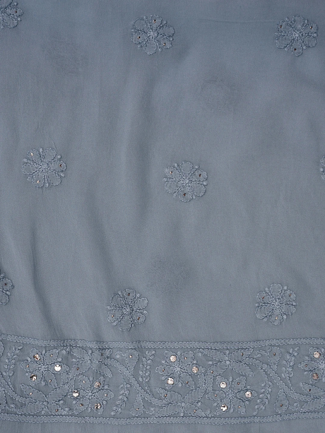 Ada Hand Embroidered Grey Viscose Georgette Lucknowi Chikankari Unstitched Kurta Dupatta Set With Mukaish Work 01A815262