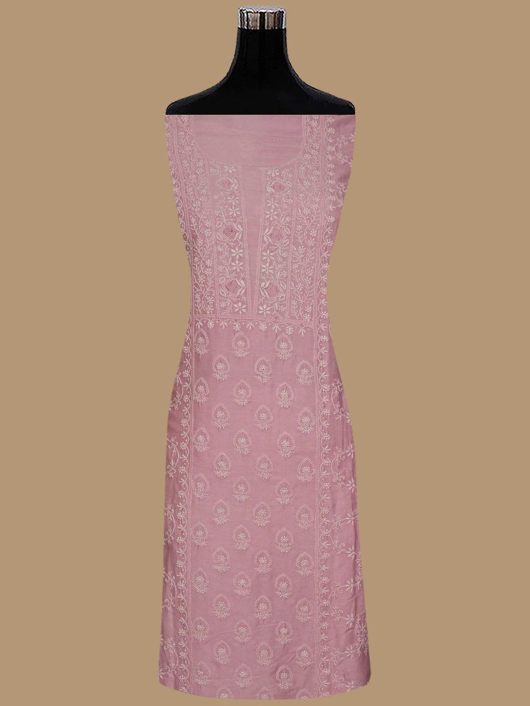 Ada Hand Embroidered Pink Chanderi Lucknowi Chikankari Unstitched Suit Piece 01A805718