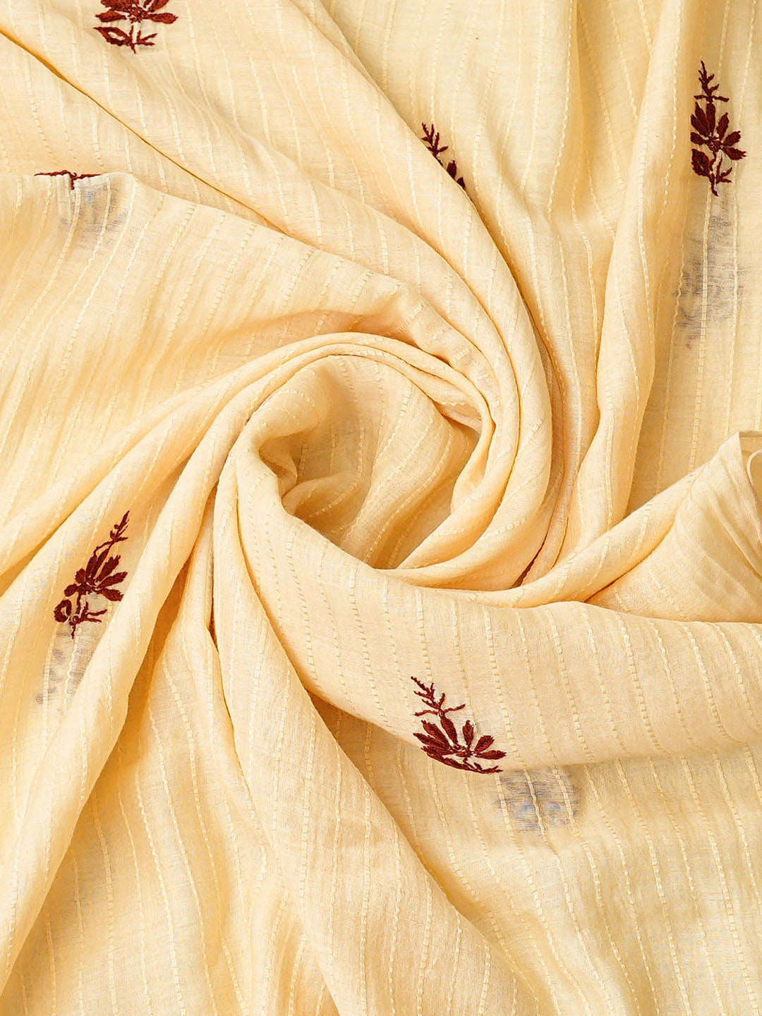 Ada Hand Embroidered Fawn Chanderi Lucknowi Chikankari Unstitched Kurta Dupatta Set 01A728799