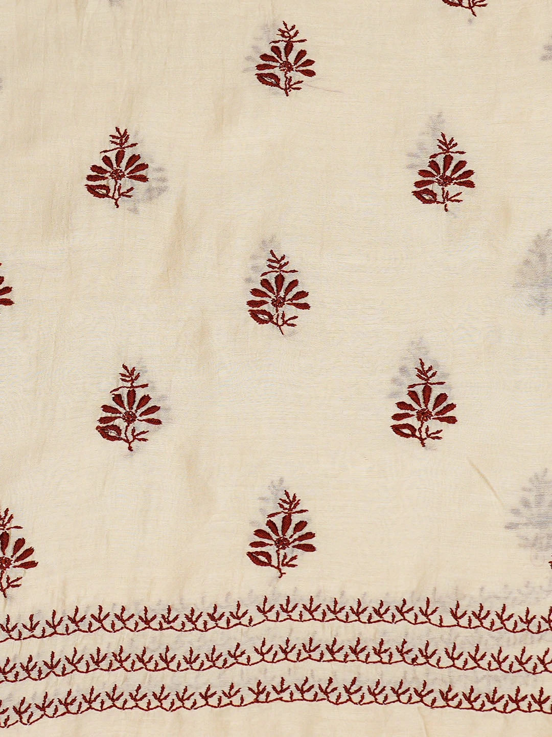 Ada Hand Embroidered Fawn Chanderi Lucknowi Chikankari Unstitched Kurta Dupatta Set 01A728799