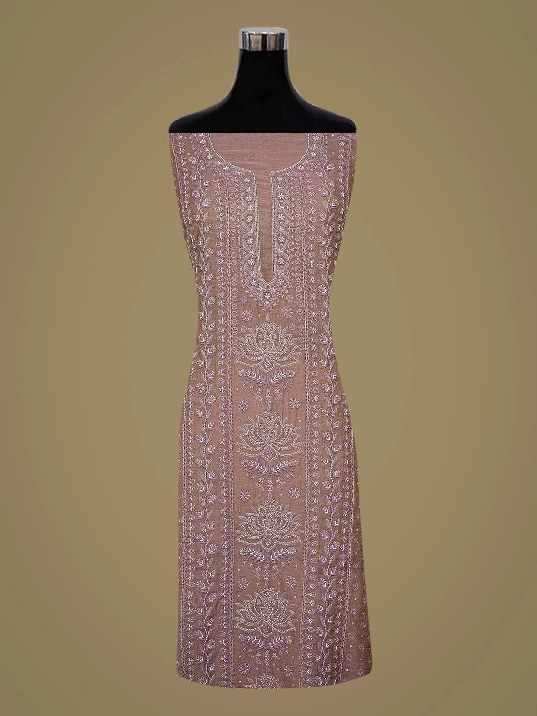 Ada Hand Embroidered Light Wine Tissue Lucknowi Chikankari Unstitched Kurta Dupatta Set With Cutdana Work 01A753349