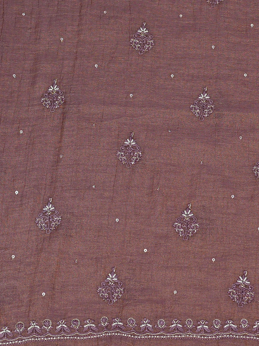 Ada Hand Embroidered Light Wine Tissue Lucknowi Chikankari Unstitched Kurta Dupatta Set With Cutdana Work 01A753349