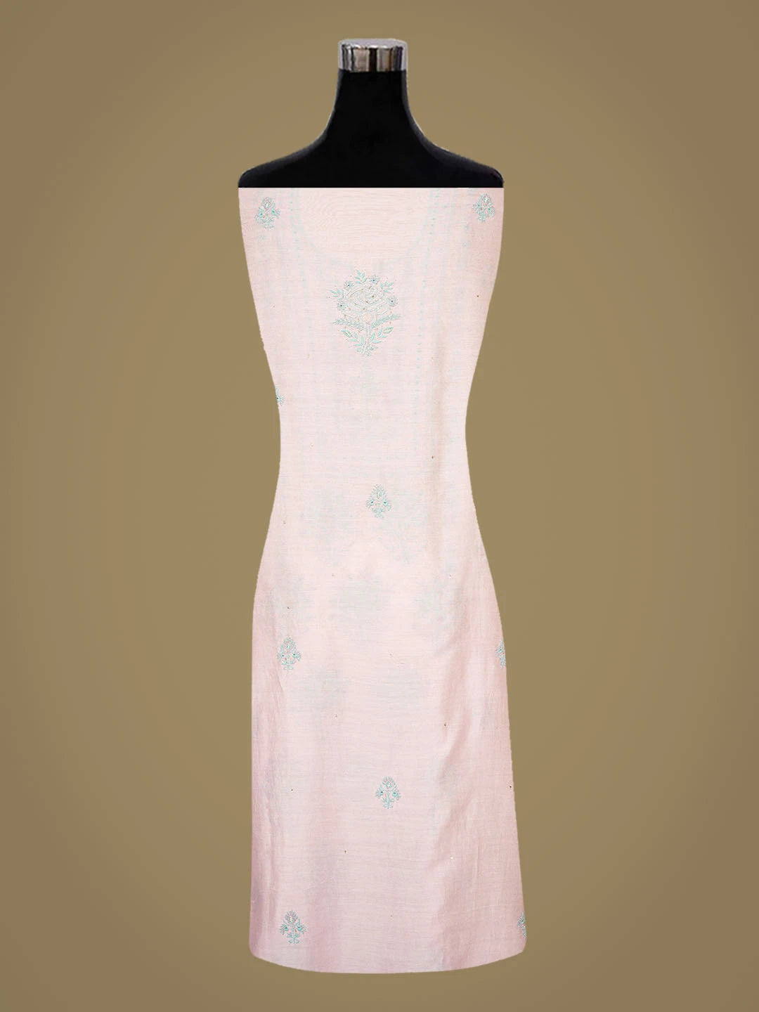 Ada Hand Embroidered Pink Chanderi Lucknowi Chikankari Unstitched Kurta Dupatta Set With Cutdana Work 01A502535