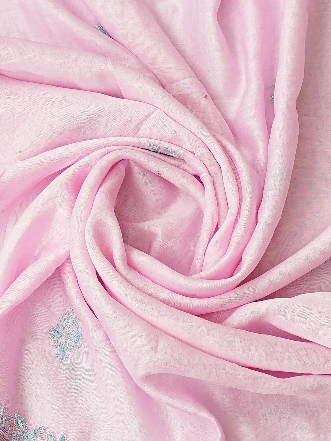 Ada Hand Embroidered Pink Chanderi Lucknowi Chikankari Unstitched Kurta Dupatta Set With Cutdana Work 01A502535