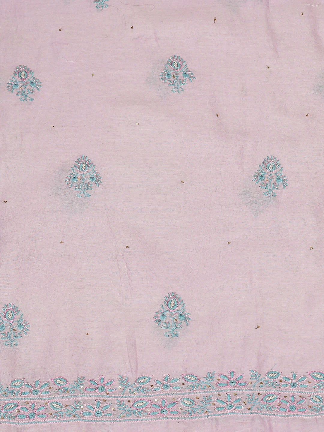 Ada Hand Embroidered Pink Chanderi Lucknowi Chikankari Unstitched Kurta Dupatta Set With Cutdana Work 01A502535