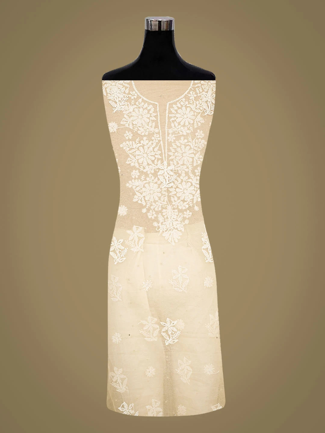 Ada Hand Embroidered Light Fawn Organza Lucknowi Chikankari Unstitched Kurta Dupatta Set With Cutdana Work 01A742208
