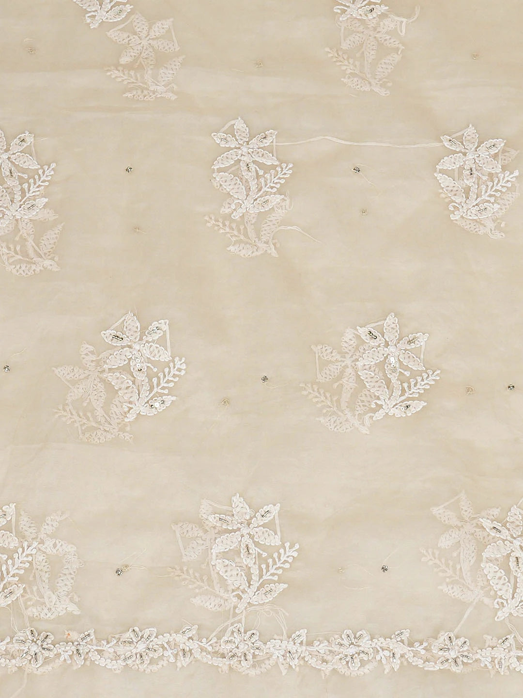 Ada Hand Embroidered Light Fawn Organza Lucknowi Chikankari Unstitched Kurta Dupatta Set With Cutdana Work 01A742208