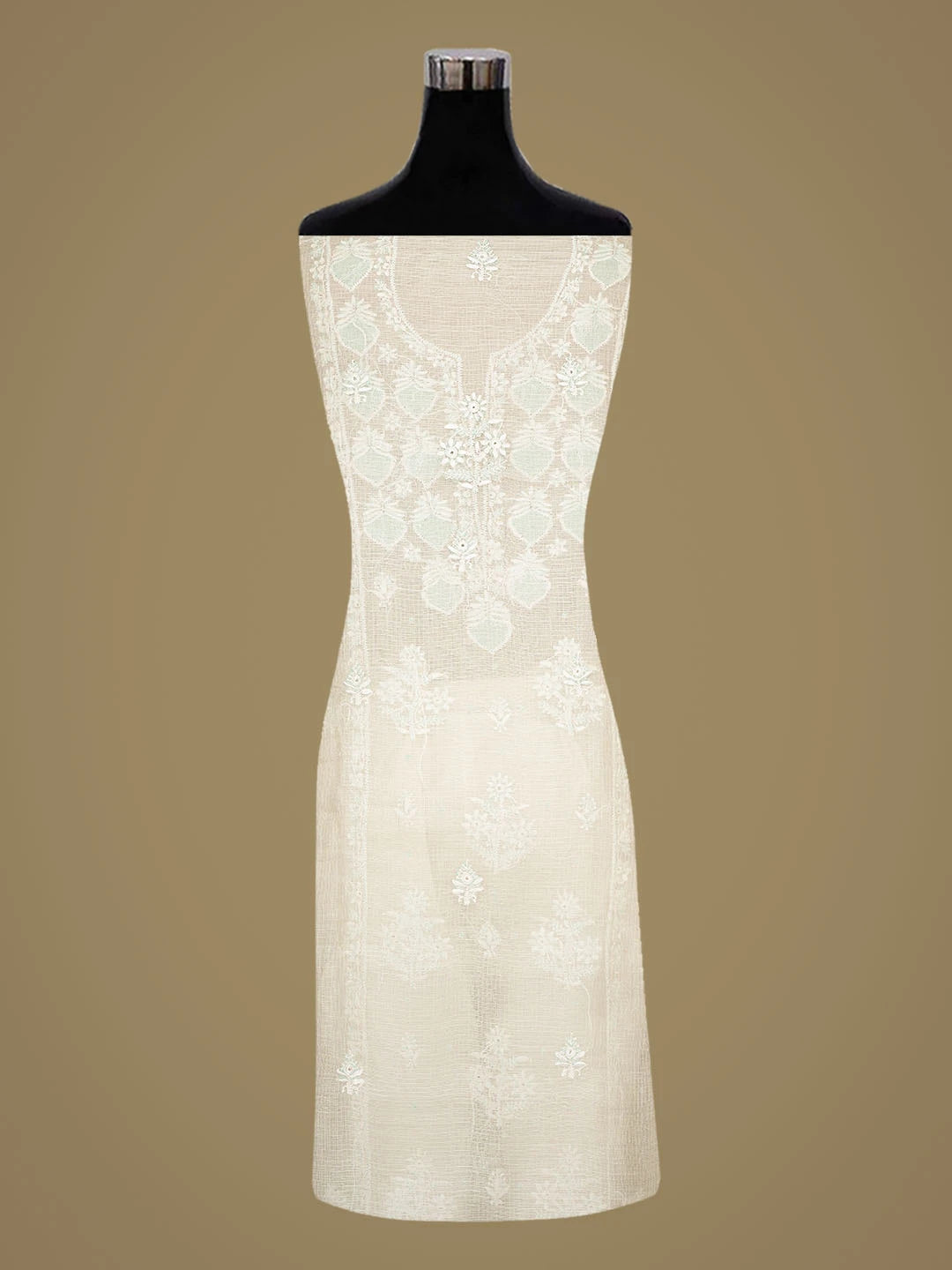 Ada Hand Embroidered White Kota Silk Lucknowi Chikankari Unstitched Kurta Dupatta Set With Cutdana Work 01A833076