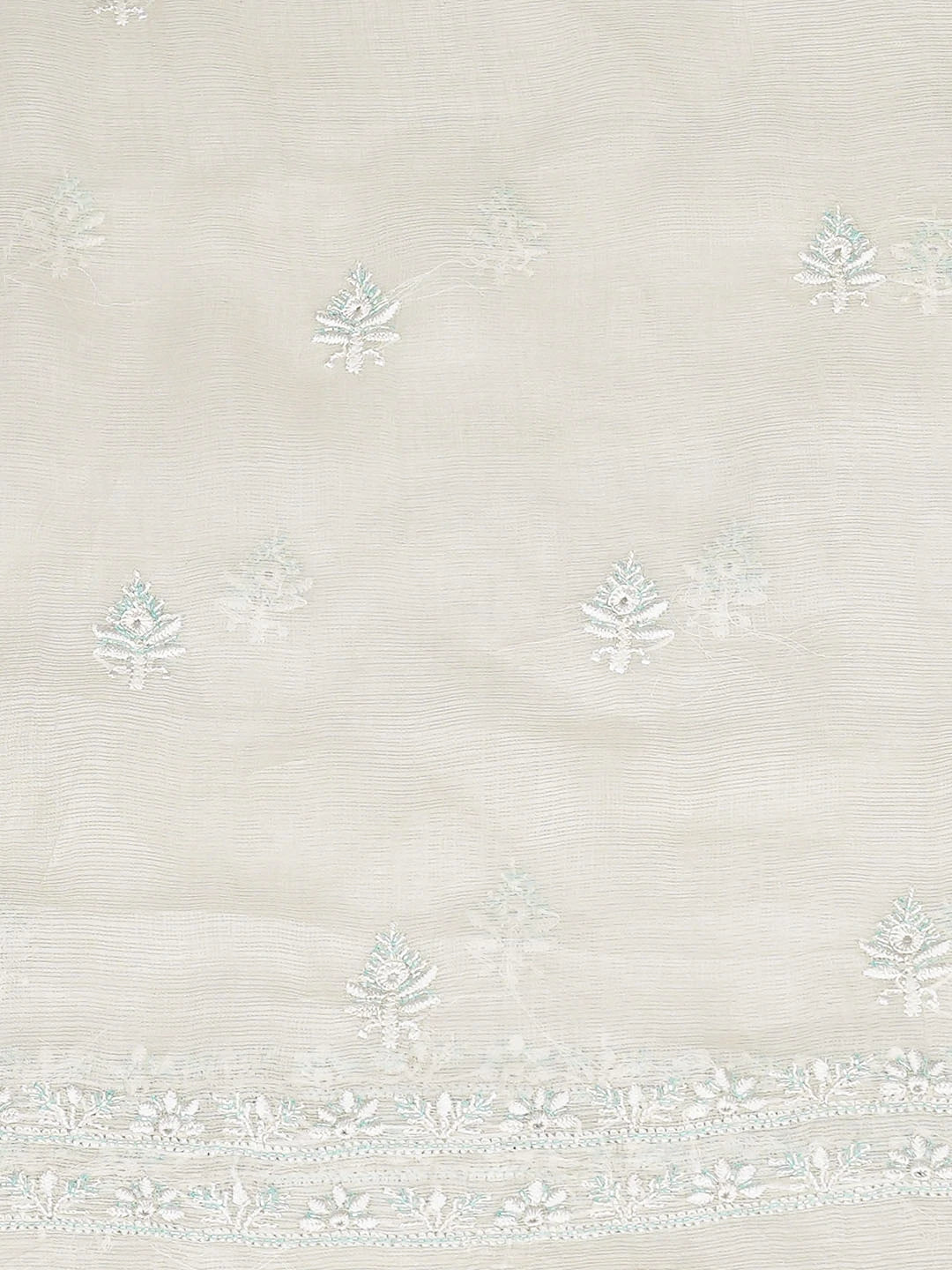 Ada Hand Embroidered White Kota Silk Lucknowi Chikankari Unstitched Kurta Dupatta Set With Cutdana Work 01A833076