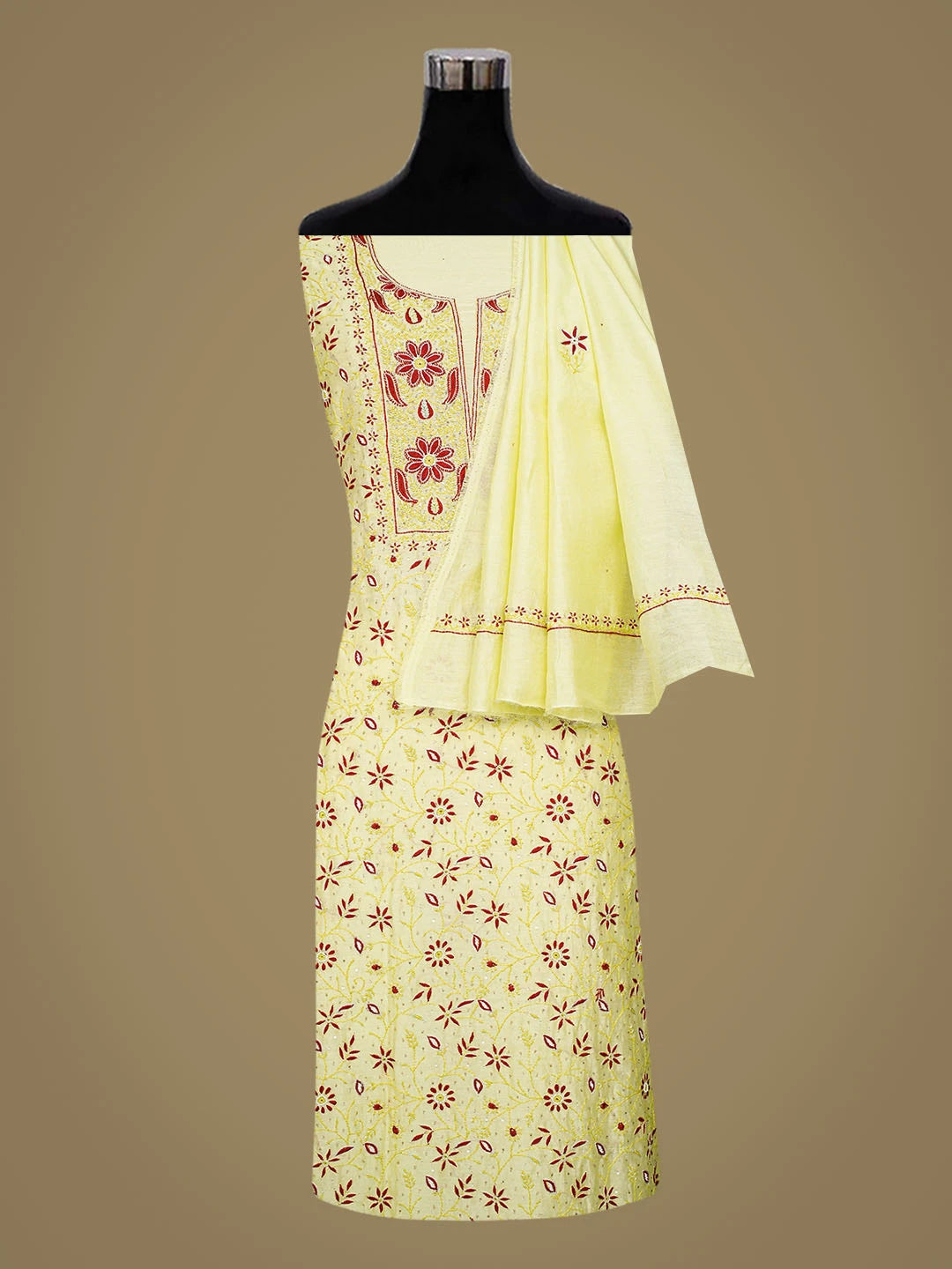 Ada Hand Embroidered Green Chanderi Lucknowi Chikankari Unstitched Kurta Dupatta Set With Cutdana Work 01A483241