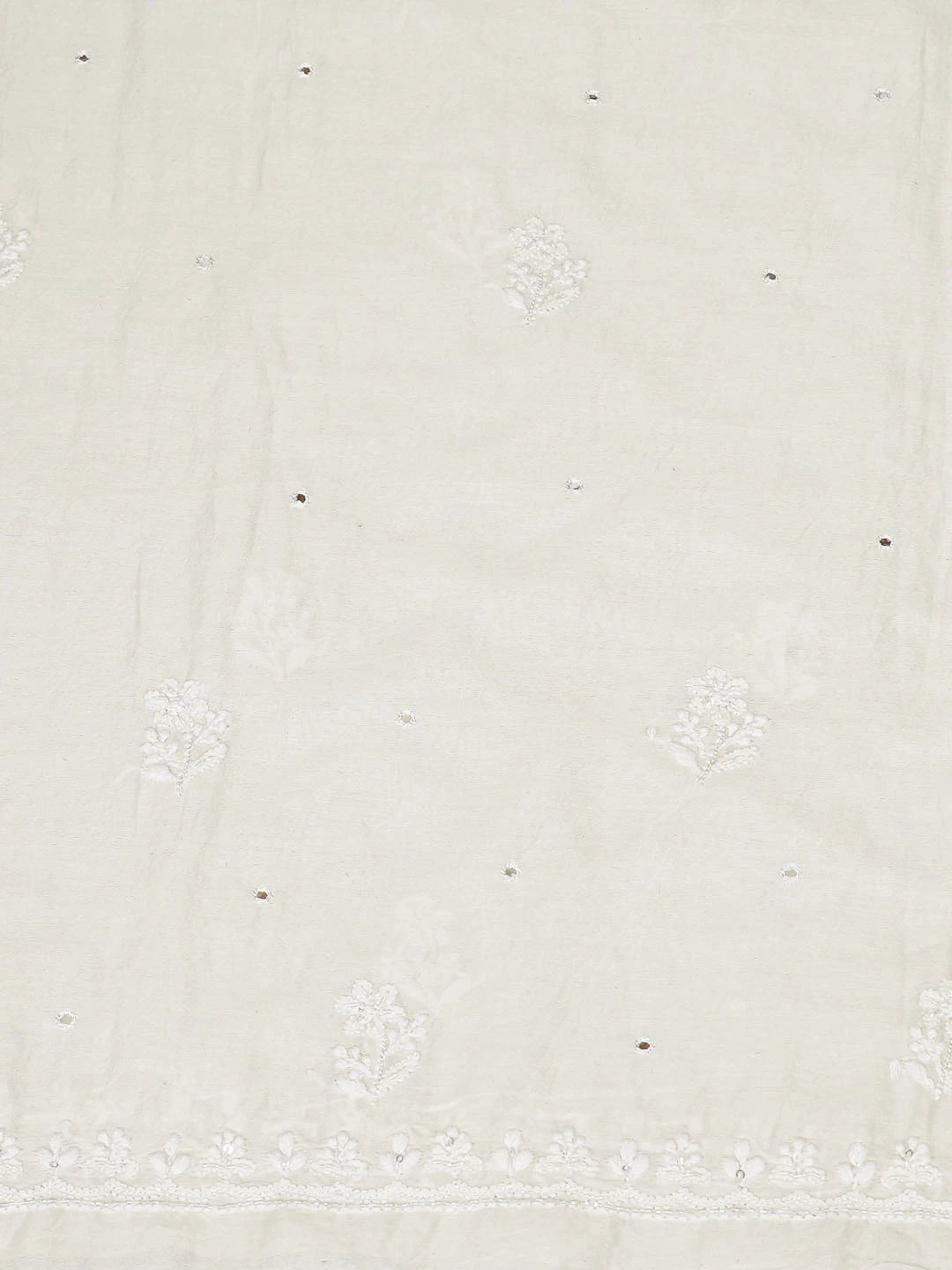 Ada Hand Embroidered White Chanderi Lucknowi Chikankari Unstitched Kurta Dupatta Set With Cutdana Work 01A403564