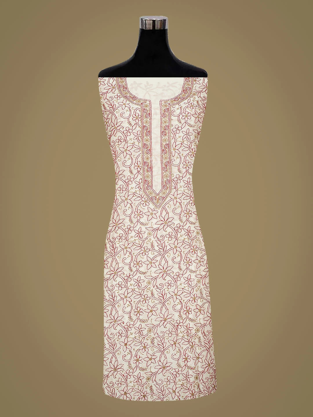 Ada Hand Embroidered White Chanderi Lucknowi Chikankari Unstitched Kurta Dupatta Set 01A809058