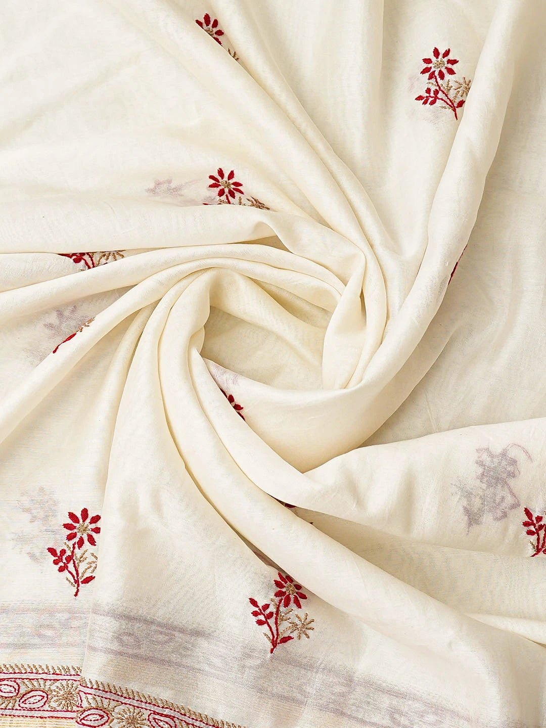 Ada Hand Embroidered White Chanderi Lucknowi Chikankari Unstitched Kurta Dupatta Set 01A809058