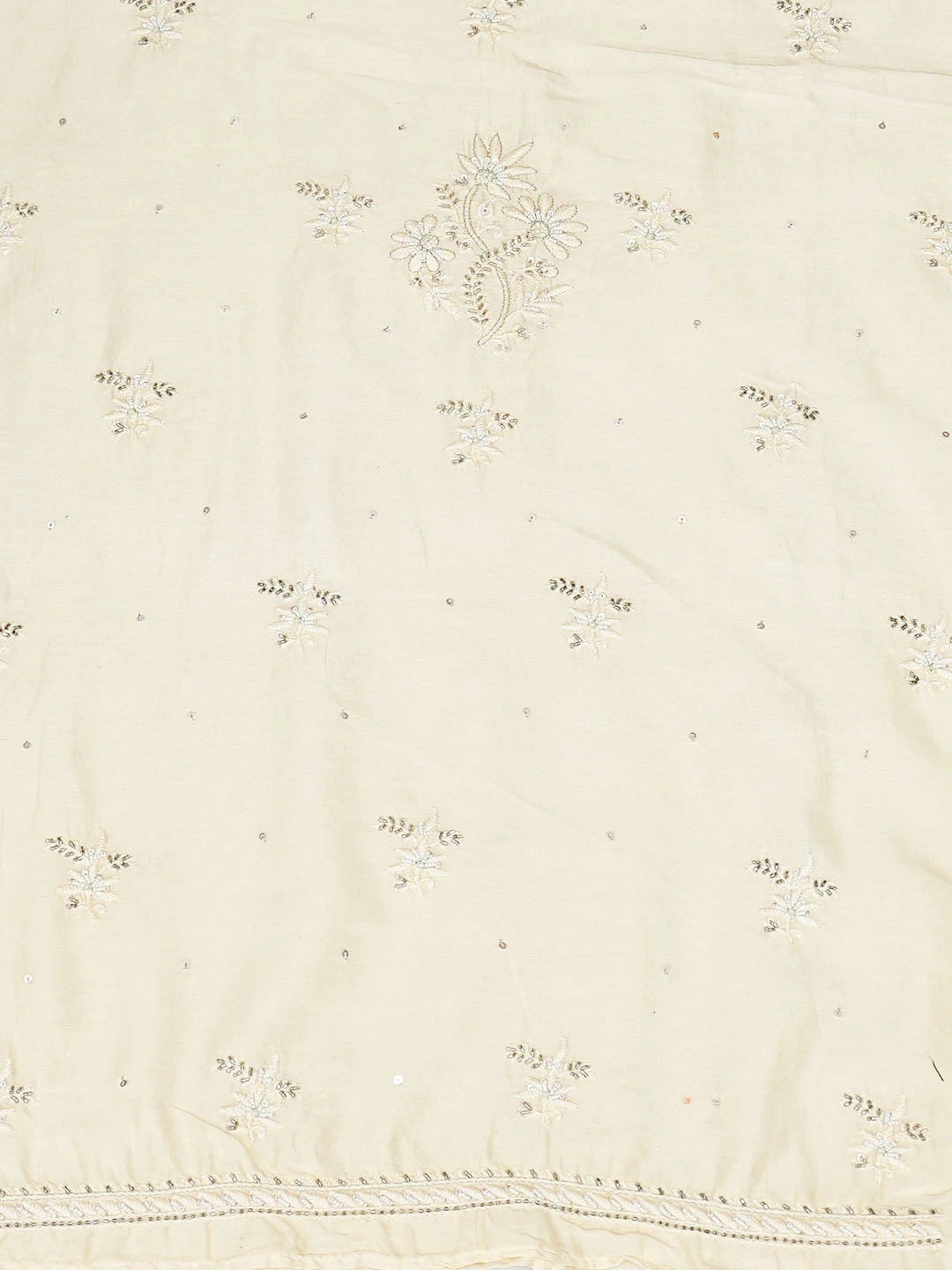 Ada Hand Embroidered Beige Chanderi Lucknowi Chikankari Unstitched Kurta Dupatta Set With Cutdana Work 01A535358