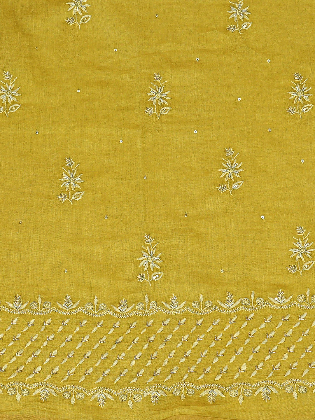 Ada Hand Embroidered Mehandi Green Tissue Lucknowi Chikankari Unstitched Kurta Dupatta Set With Cutdana Work 01A718623