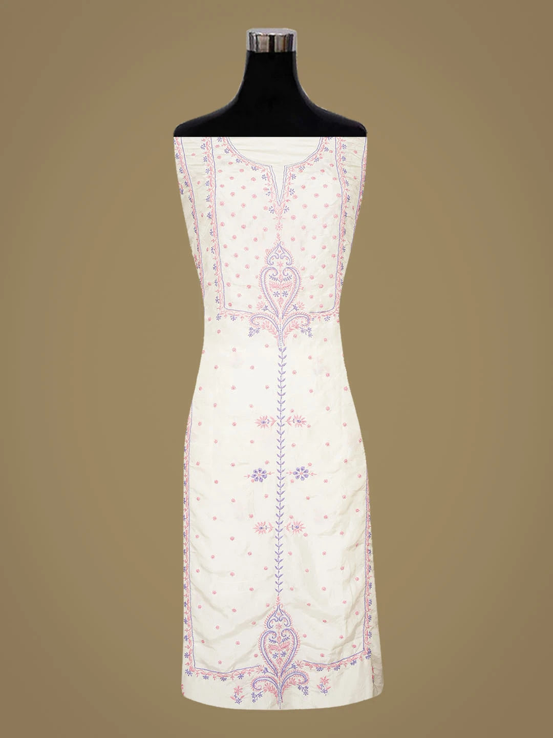 Ada Hand Embroidered White Silk Lucknowi Chikankari Unstitched Kurta Dupatta Set 01A646684