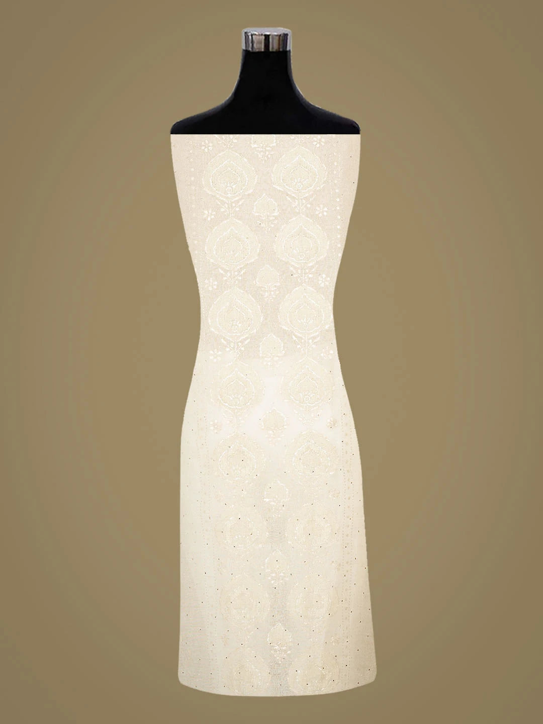 Ada Hand Embroidered White Organza Lucknowi Chikankari Unstitched Kurta Dupatta Set With Mukaish Work 01A849818