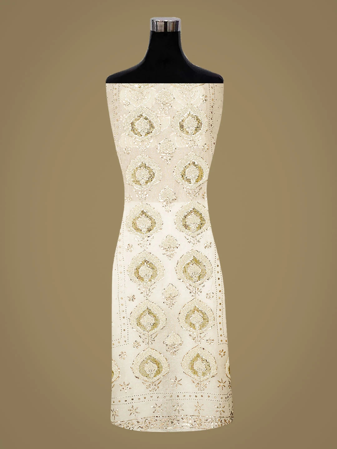 Ada Hand Embroidered White Organza Lucknowi Chikankari Unstitched Kurta Dupatta Set With Mukaish Work 01A849818